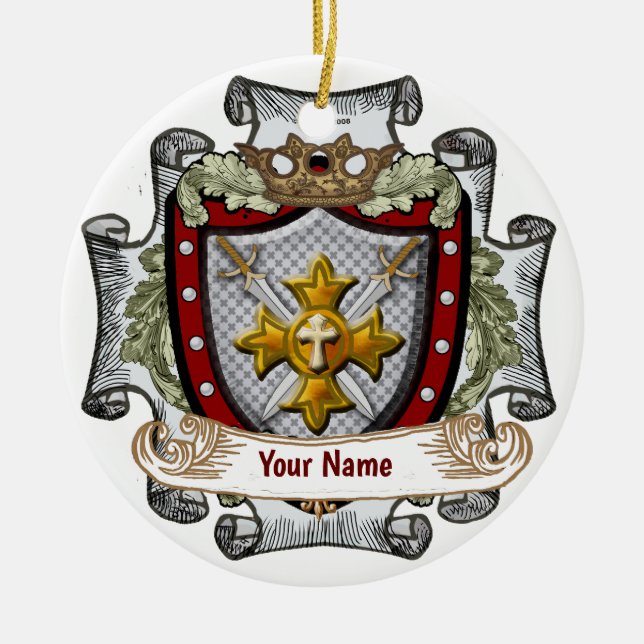 Victory Shield  Surname  Ceramic Tree Decoration (Front)