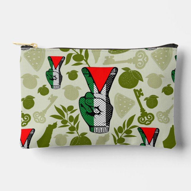 Victory Sign Hand Resistance Red Triangle Symbol Accessory Pouch (Front)