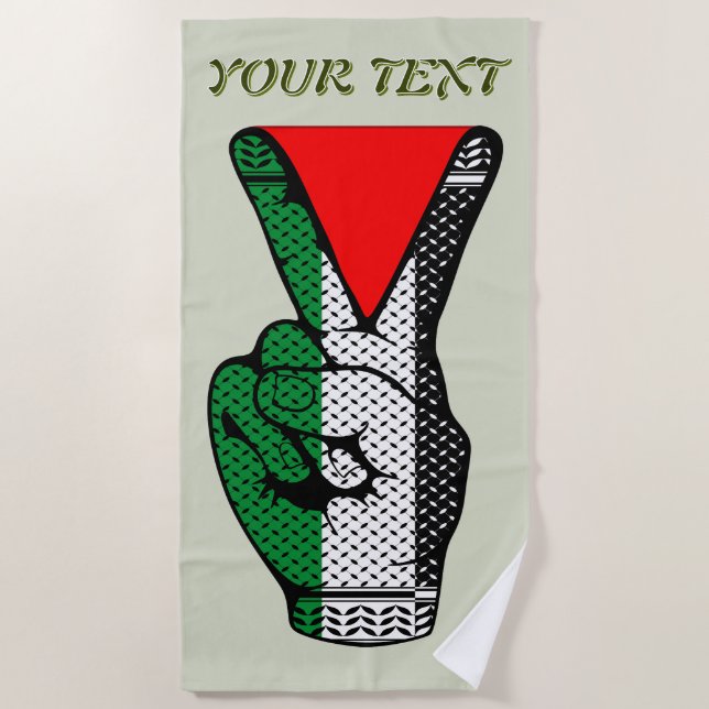Victory Sign Hand Resistance Red Triangle Symbol Beach Towel (Front)