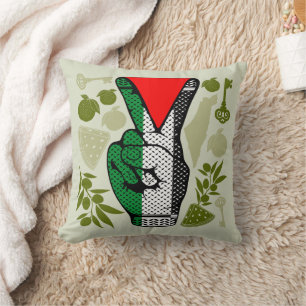 Victory Sign Hand Resistance Red Triangle Symbol Cushion
