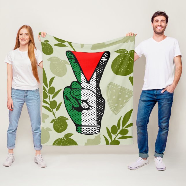 Victory Sign Hand Resistance Red Triangle Symbol Fleece Blanket (In Situ)