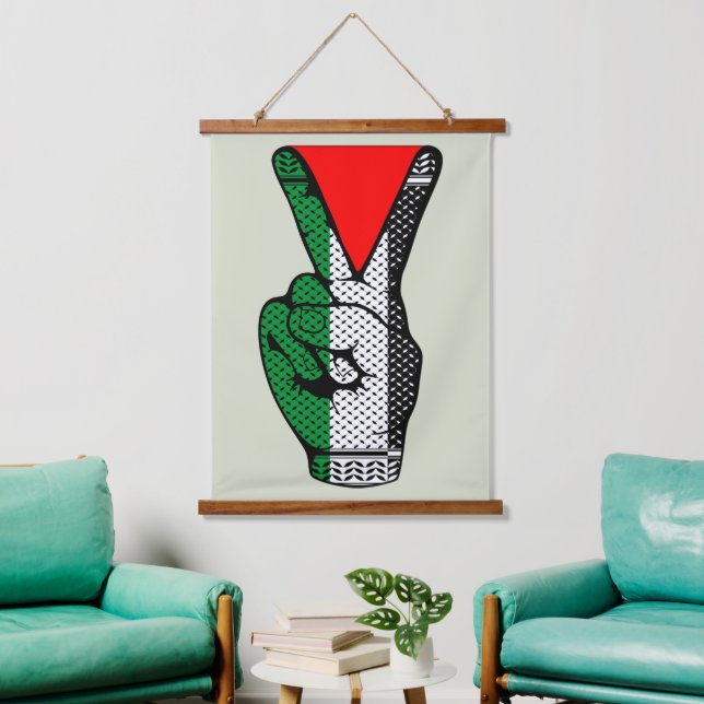 Victory Sign Hand Resistance Red Triangle Symbol Hanging Tapestry (Living Room)