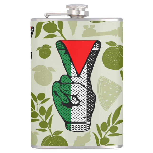 Victory Sign Hand Resistance Red Triangle Symbol Hip Flask (Front)