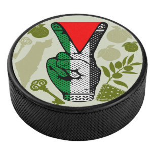 Victory Sign Hand Resistance Red Triangle Symbol Hockey Puck