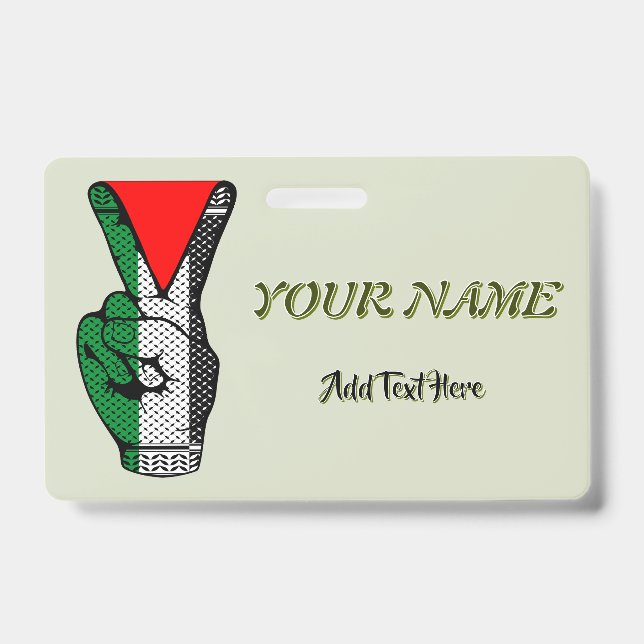 Victory Sign Hand Resistance Red Triangle Symbol ID Badge (Front)