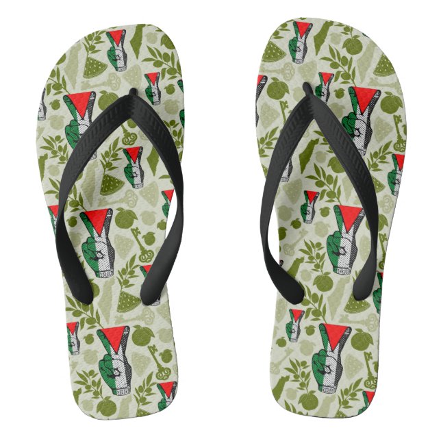 Victory Sign Hand Resistance Red Triangle Symbol Jandals (Footbed)