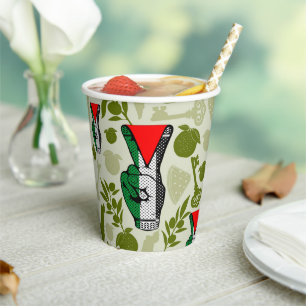 Victory Sign Hand Resistance Red Triangle Symbol Paper Cups