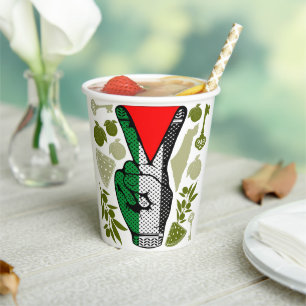Victory Sign Hand Resistance Red Triangle Symbol Paper Cups