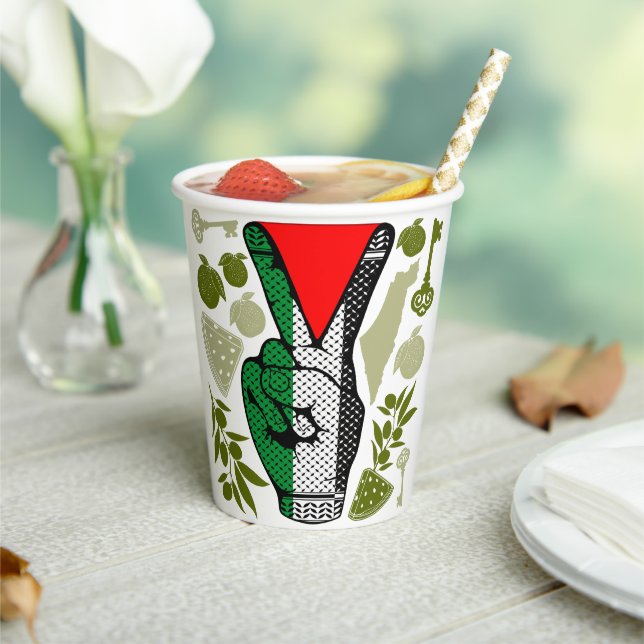 Victory Sign Hand Resistance Red Triangle Symbol Paper Cups (Insitu)
