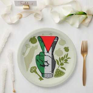 Victory Sign Hand Resistance Red Triangle Symbol Paper Plate