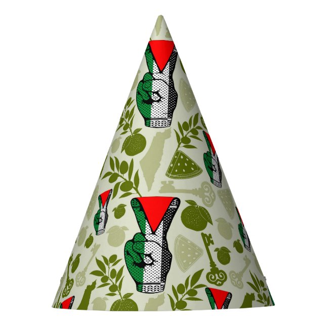 Victory Sign Hand Resistance Red Triangle Symbol Party Hat (Front)