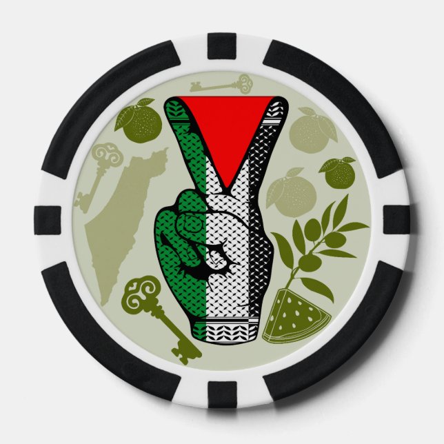 Victory Sign Hand Resistance Red Triangle Symbol Poker Chips (Front)