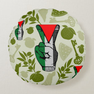 Victory Sign Hand Resistance Red Triangle Symbol Round Cushion