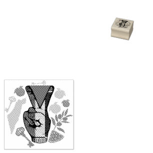 Victory Sign Hand Resistance Red Triangle Symbol Rubber Stamp