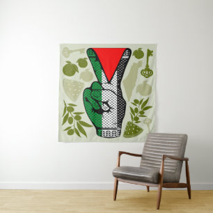 Victory Sign Hand Resistance Red Triangle Symbol Tapestry
