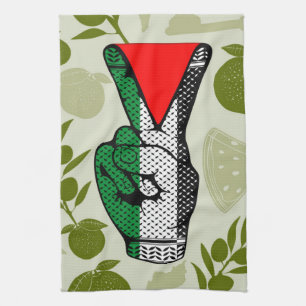 Victory Sign Hand Resistance Red Triangle Symbol Tea Towel