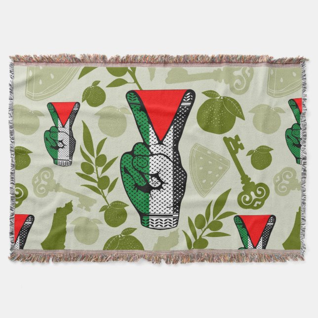 Victory Sign Hand Resistance Red Triangle Symbol Throw Blanket (Front)