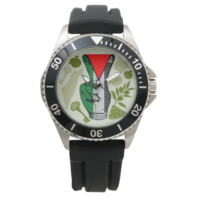 Victory Sign Hand Resistance Red Triangle Symbol Watch (Front)