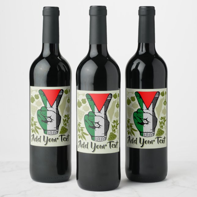 Victory Sign Hand Resistance Red Triangle Symbol Wine Label (Bottles)