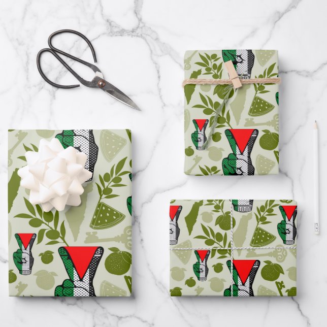 Victory Sign Hand Resistance Red Triangle Symbol Wrapping Paper Sheet (Front)