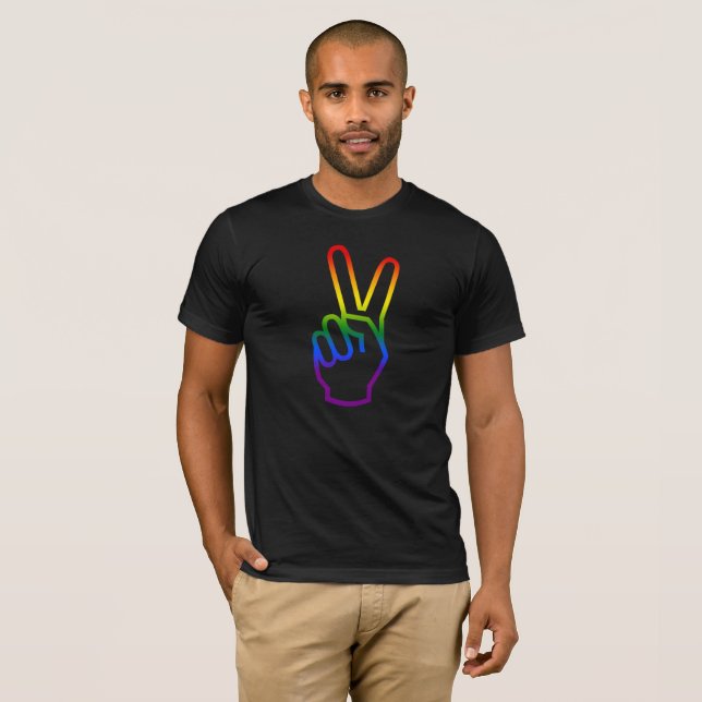 Victory Sign Peace Rainbow Flag Colours LGBT Pride T-Shirt (Front Full)