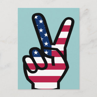Victory Sign With American Flag Postcard