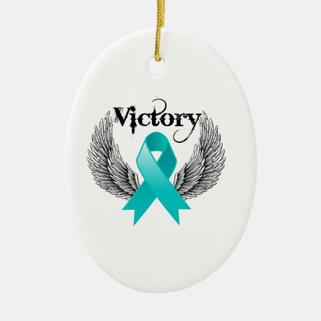 Victory Wings - Ovarian Cancer Ceramic Tree Decoration (Front)