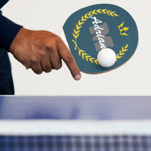Victory Wreath Monogram and Name BlueBG Ping Pong Paddle