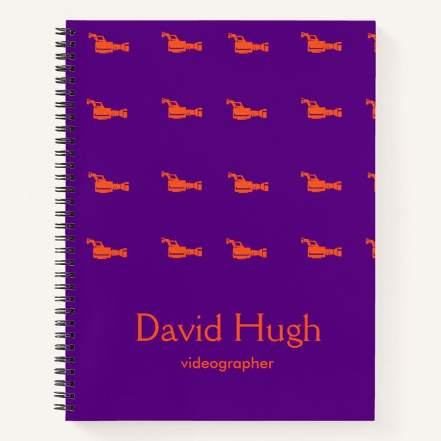 Video camera orange silhouette purple notebook (Front)