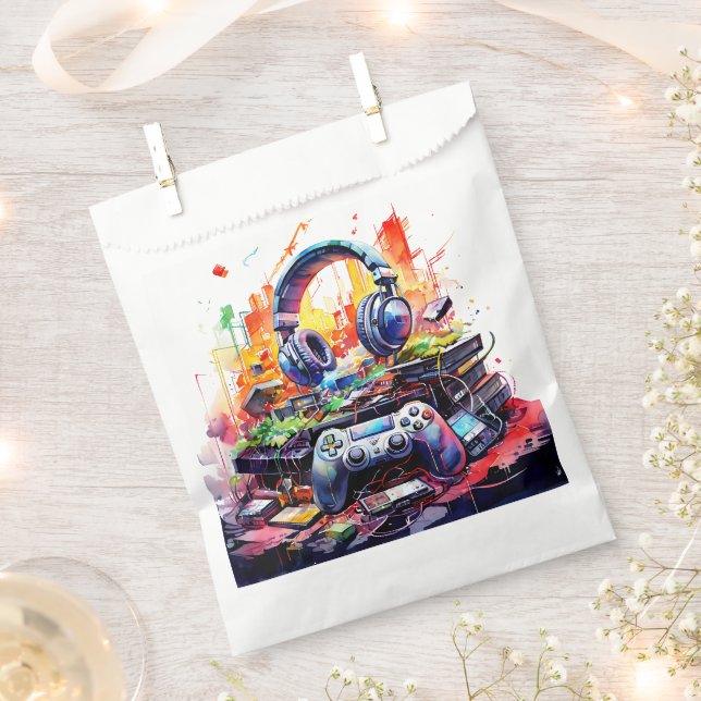 Video Controller and Headphones Boy's Birthday Favour Bags (Clipped)