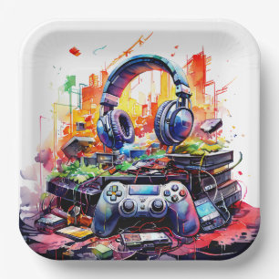 Video Controller and Headphones Boy's Birthday Paper Plate