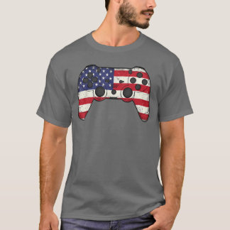 Video Game 4th of July American Flag Gaming Gamer  T-Shirt