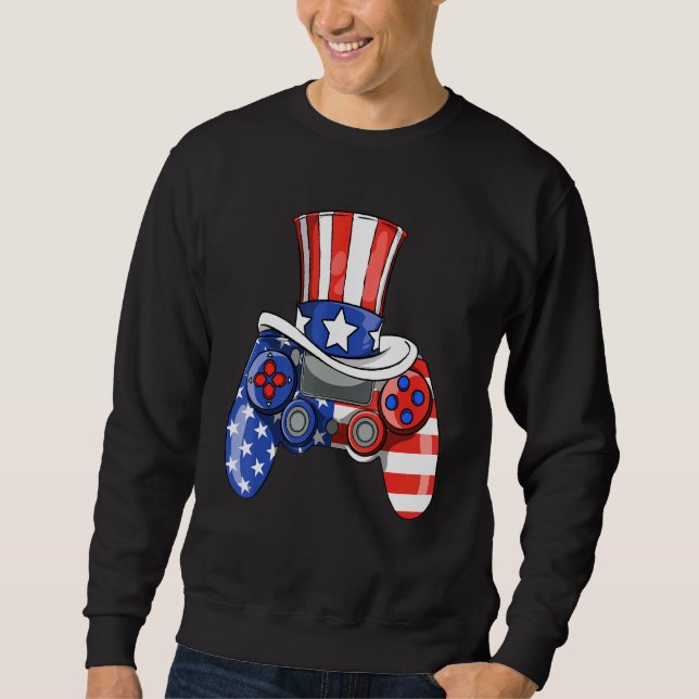 Video Game 4th Of July Controller American Flag Ki Sweatshirt (Front)