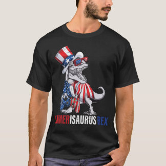 Video Game 4th of July T Rex Dinosaur  T-Shirt
