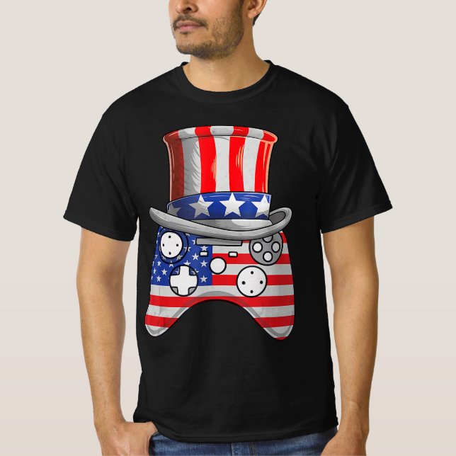 Video Game 4th Of July Uncle Sam Hat Game Controll T-Shirt (Front)