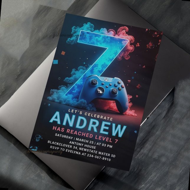 Video Game 7th Birthday Party Invitation (Video Game 7th Birthday Party Invitation
)