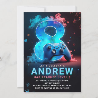 Video Game 8th Birthday Party Invitation