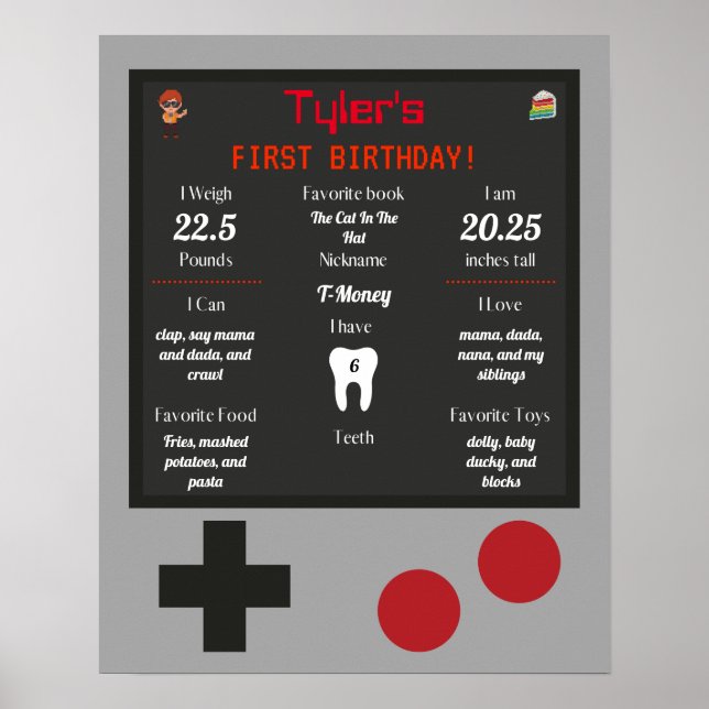 Video Game Baby's 1st Birthday Milestones Poster (Front)