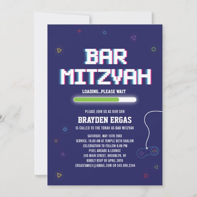 Video Game Bar Mitzvah Invitation Gamer (Front)