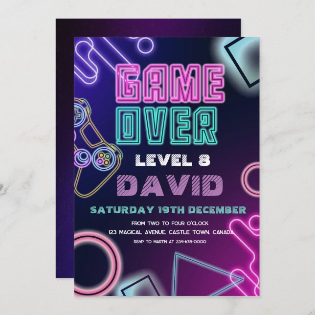  Video Game Birthday Invitation | Level 8 (Front/Back)