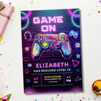 Video Game Birthday invitation, Neon Gamer Party