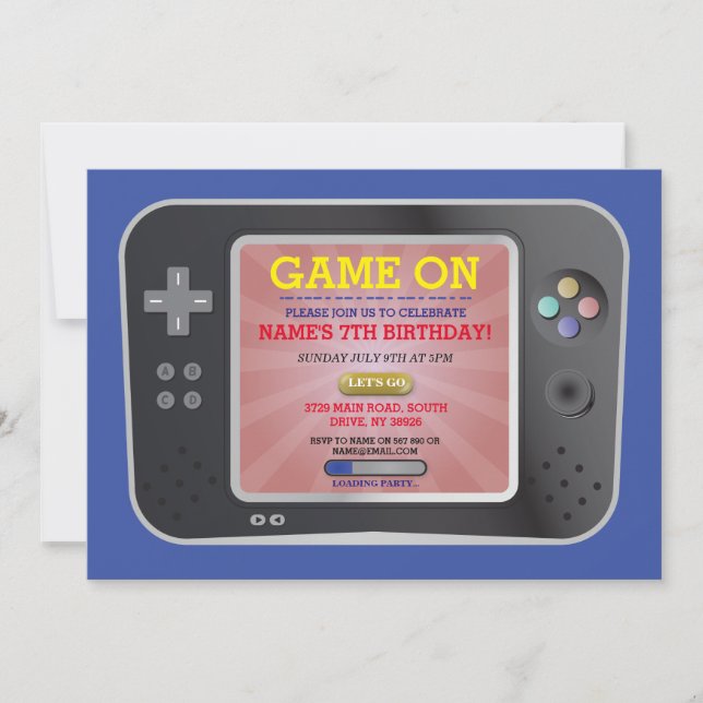 Video Game Birthday Party Gamer Boy Console Invite (Front)