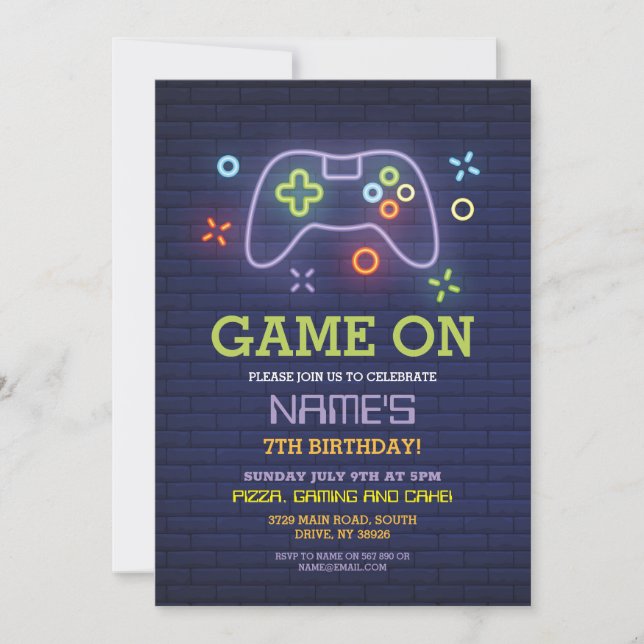 Video Game Birthday Party Gamer Boy Console Invite (Front)