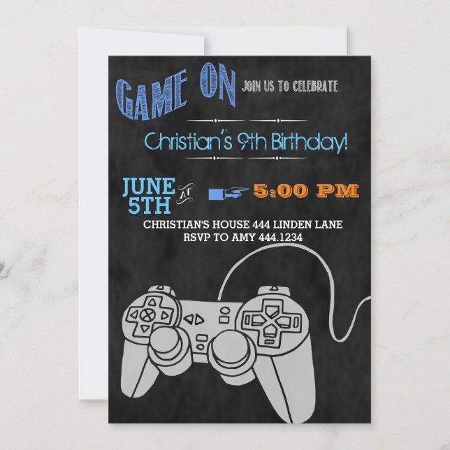 Video Game Birthday Party Invitations (Front)