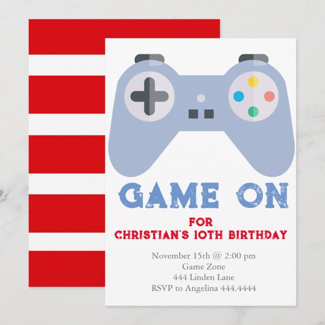 Video Game Birthday Party invitations (Front/Back)