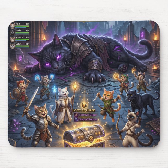 Video Game Boss Fight Cats Guild Downs Boss Mouse Pad (Front)