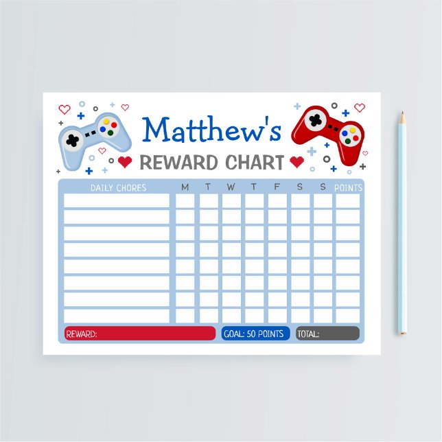 Video Game Boys Reward Chart Chore Chart Notepad (Creator Uploaded)