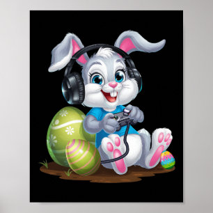 Video Game Bunny Egg Easter Day Gamer Kids Boys Ga Poster