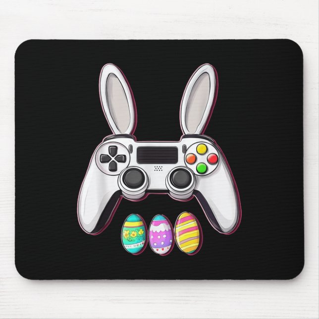 Video Game Bunny Eggs Controller Easter Day Gaming Mouse Pad (Front)
