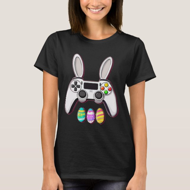 Video Game Bunny Eggs Controller Easter Day Gaming T-Shirt (Front)